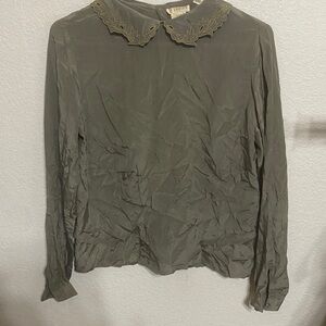 L’Equipe Olive Green Silk Blouse Vintage